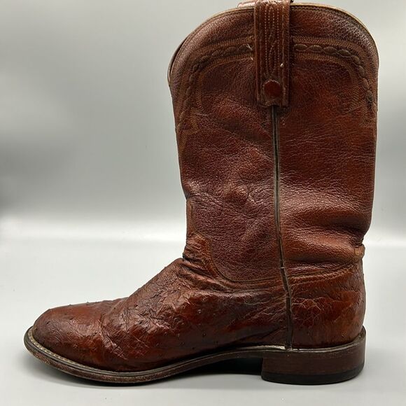 1883 by Lucchese Brown Leather Ostrich Mid Calf Boots - Picture 2 of 12